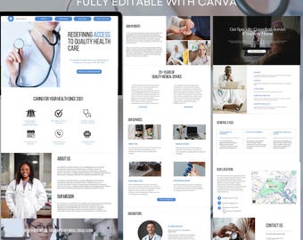 Medical Clinic Website Canva Healthcare Landing Page Design, Professional Web Template for Healthcare Facility Medical Clinic Hospital