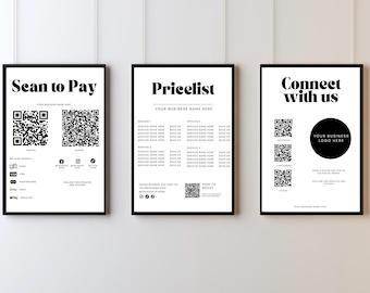QR Code Sign For Small Business, Payment Sign,  Canva Template Editable, Price List Template and Scan To Pay Sign Template, Connect With Us