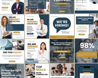 Recruitment Service Blue Canva Instagram Post Template Recruitment Agency Social Media Post, Instagram Template for Recruitment Company