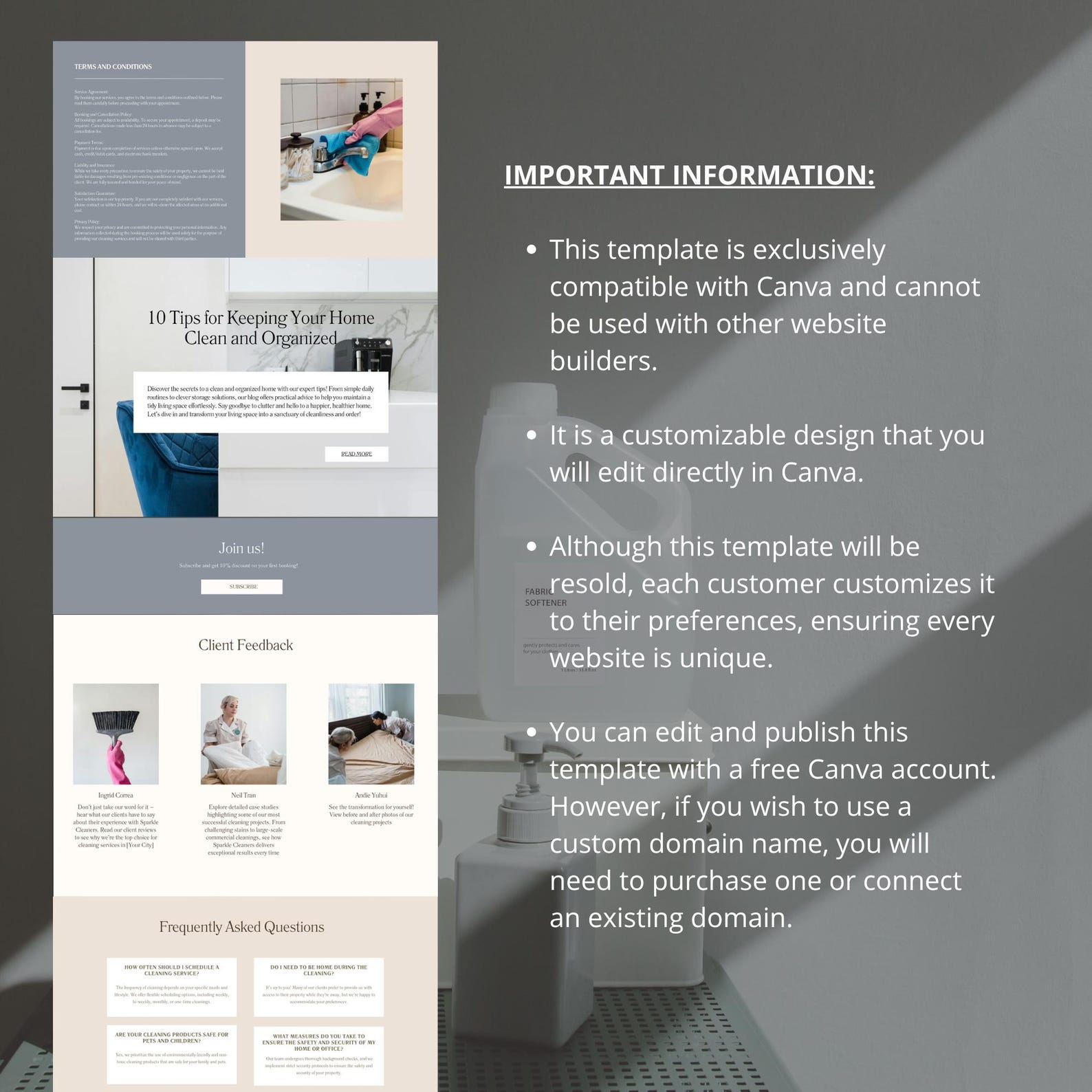 Cleaning Website Template Editable Canva Website Design for Commercial