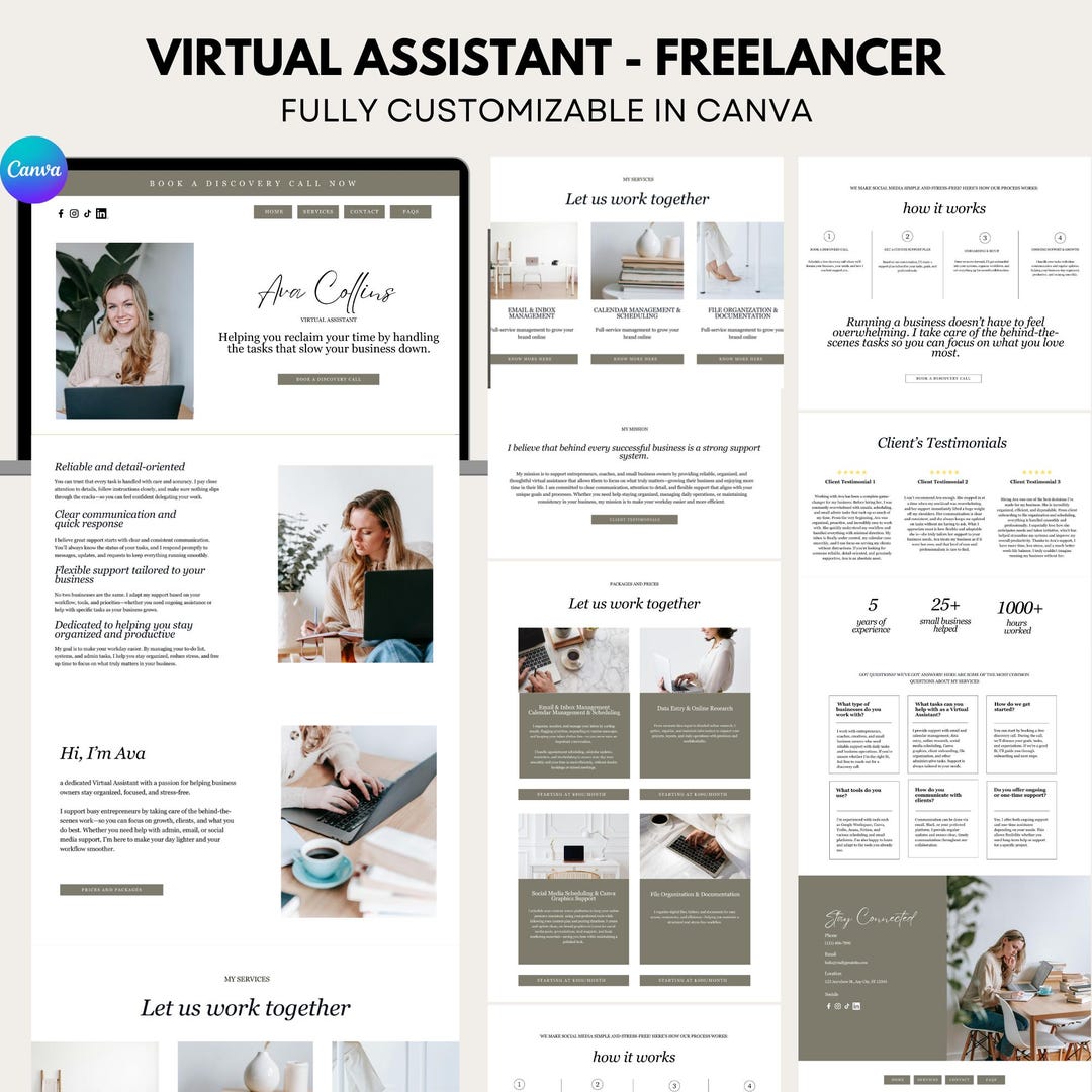 Virtual Assistant Canva Website Template Green Online Course Digital ...