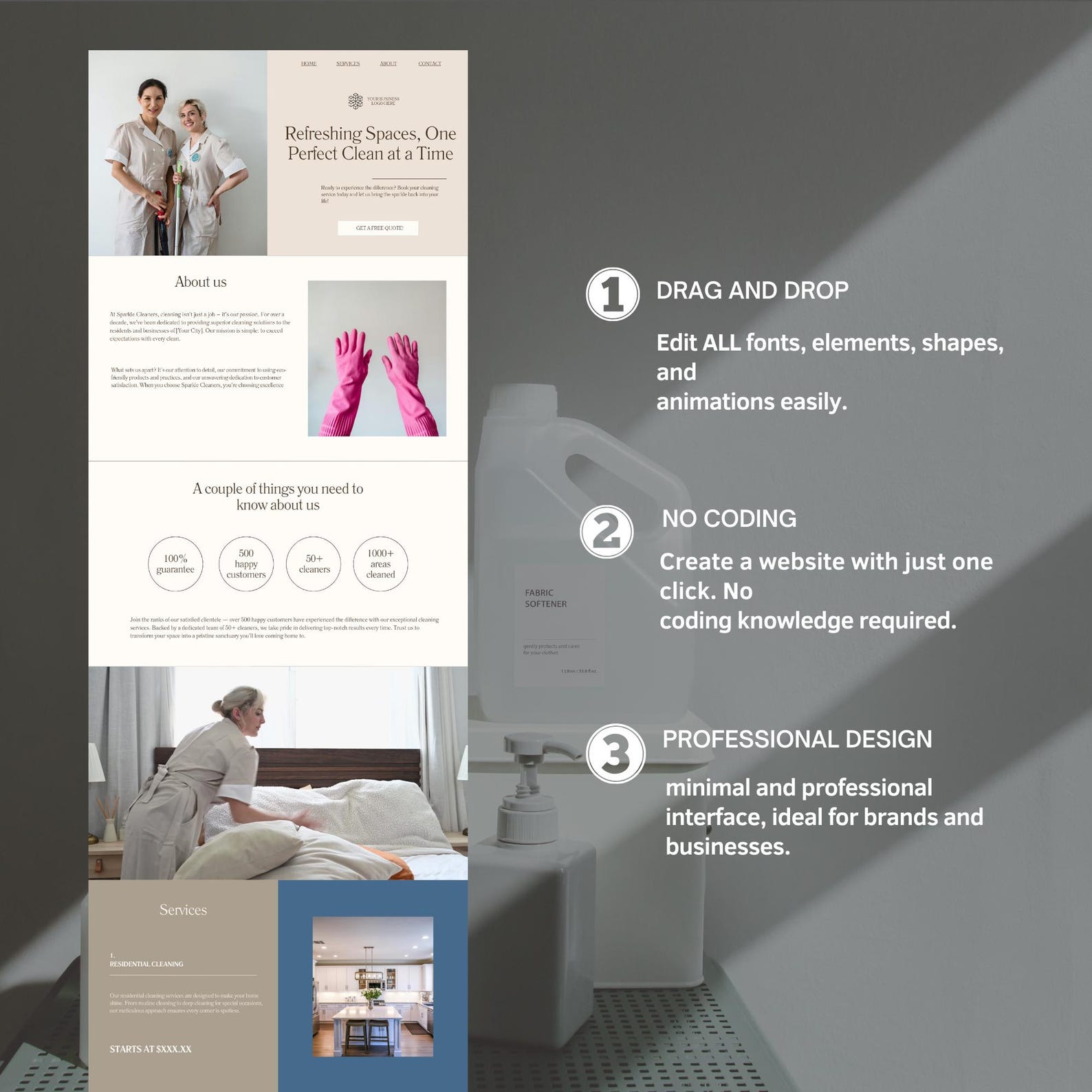 Cleaning Website Template Editable Canva Website Design for Commercial