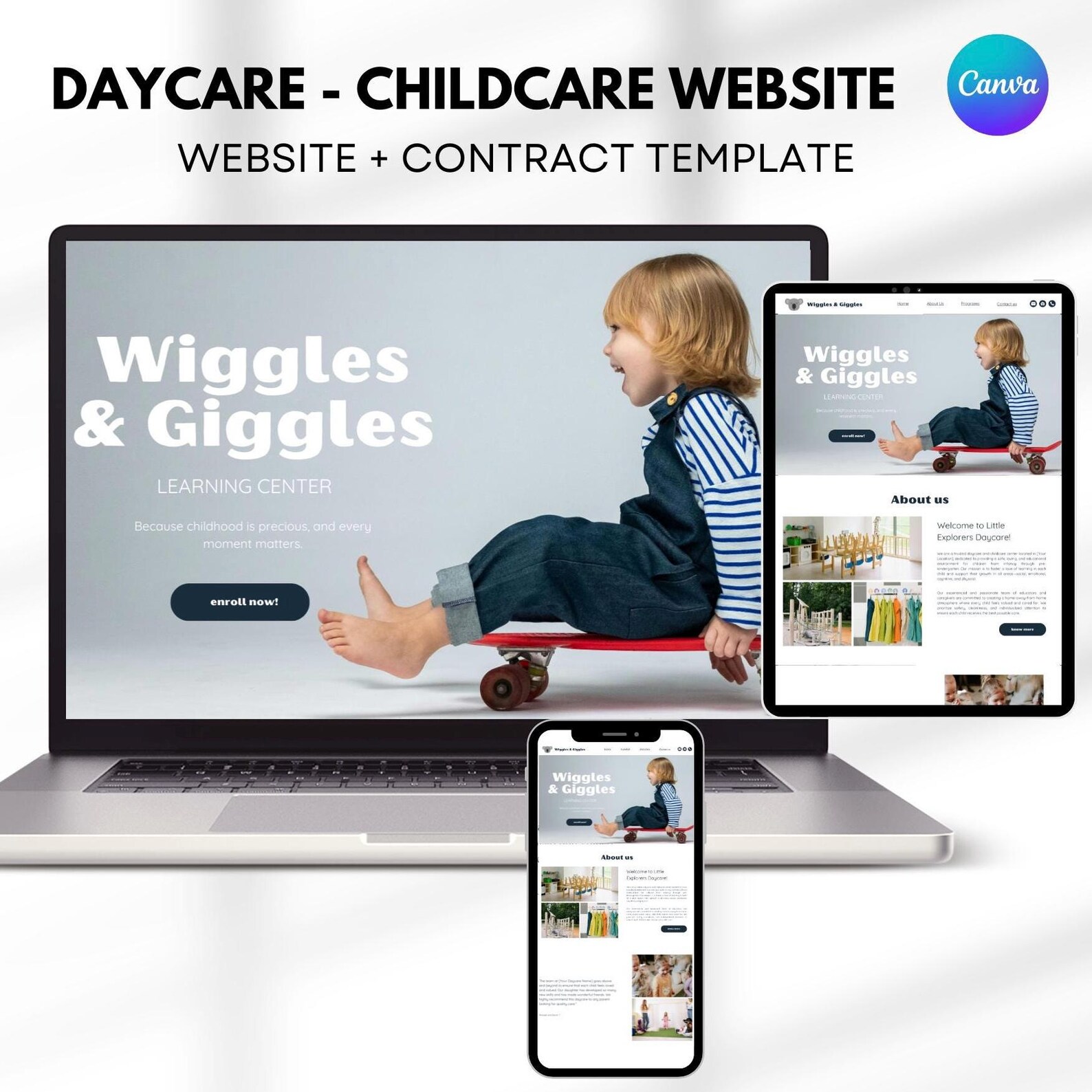 Daycare Canva One Page Website Template. Playful Daycare Website