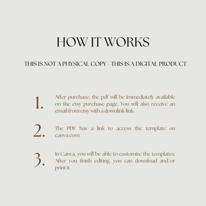 May include: How it works: This is a digital product. After purchase, you will receive a PDF with a link to access a Canva template. You can customize the template and download or print it.