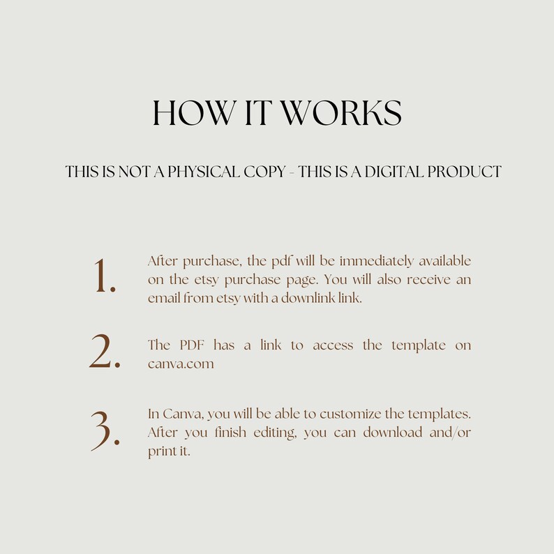 May include: How it works: This is a digital product. After purchase, you will receive a PDF with a link to access a Canva template. You can customize the template and download or print it.