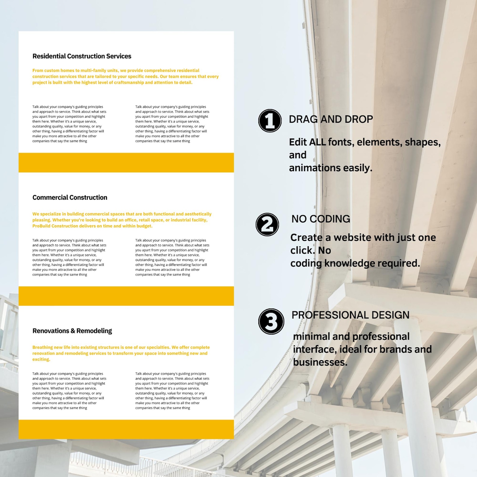 Construction Landing Page Template Canva Website Canva Template Builder ...