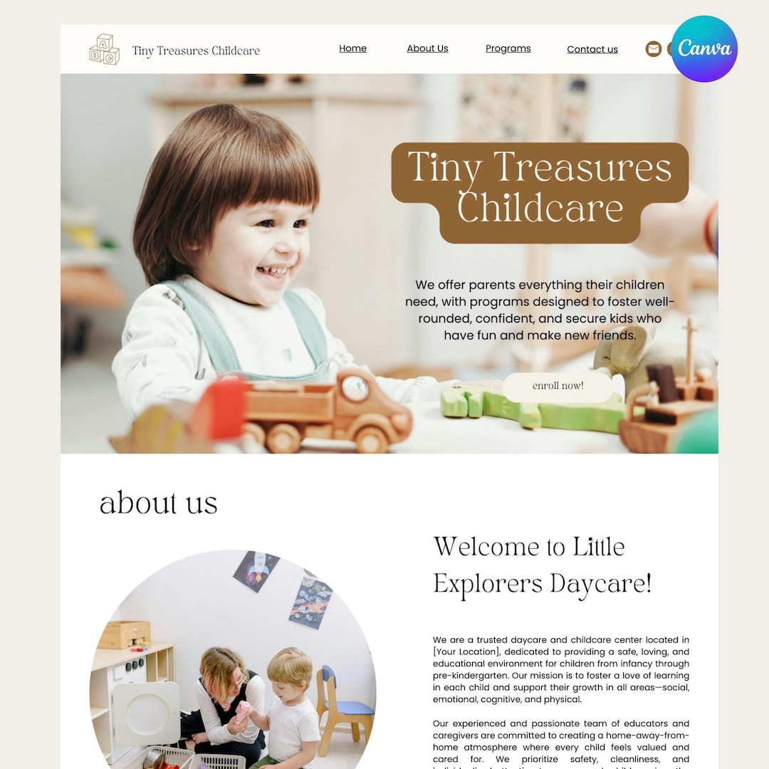 Daycare Canva One Page Website Template. Playful Daycare Website