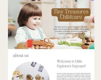 Daycare Canva One Page Website Template. Playful Daycare Website Template. Canva Website for Childcare, Early Learning Center, Preschool