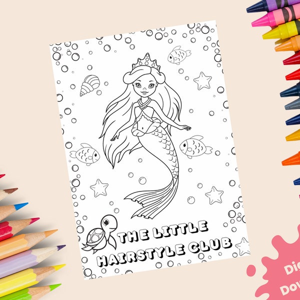 Mermaid printable colouring sheet-Mermaid art-Mermaid colouring sheet-Art for mermaid fans-Printable for age 4-8-Colouring sheet for kids