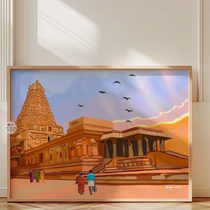 Indian temple art, Tanjavur Temple Art, Instant Download, South Indian Tanjore Temple handmade digital Art, Indian Heritage Art, Tamil Nadu