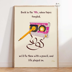 90er Jahre Kassette Nostalgie Art Print, PRINTABLES, indische Erinnerungen an die 90er Jahre, indische Kunst, Wirren Tonbandkassette, Retro Wandkunst für Musikliebhaber