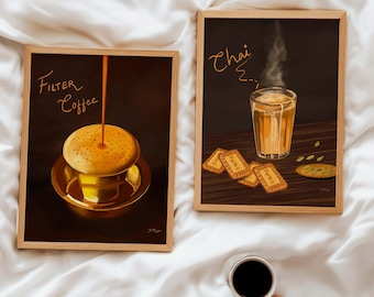 Chai and Filter Coffee Art Prints, Indian Kitchen Decor (Digital Download)