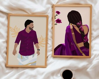 Indian Couple Art Print Set – South Indian Home Decor (Digital Download)