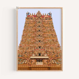 Madurai Meenakshi Temple Art print, Premium Fine Art Print, South Indian Temple Wall Decor, Tamil Nadu temple Art Print, Meenakshi Amman Art