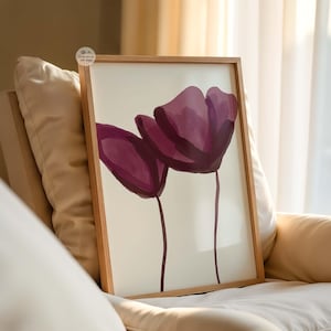 Burgundy Floral Wall Art, Instant Download, Abstract Watercolor Digital Flower Painting, Minimalist Wall Decor, Modern Botanical Print