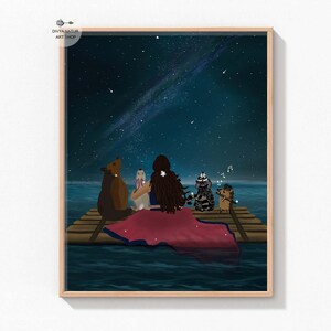 Pintura de observación de estrellas, descarga instantánea, arte de observación de estrellas, pintura para amantes de los animales, pintura del cielo nocturno, estrellas, arte de pared de ensueño, regalo para ella