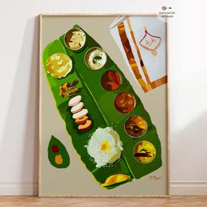 South Indian Food Art, Instant Download, Idli Vada Sambar Rice Rasam on banana leaf, Tamil Telugu Kannada Food Art with Indian Traditions