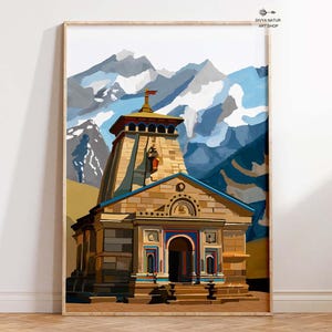 Kedarnath Indian Temple Wall Art, Instant Download,Himalayan Mountain Temple Painting for Spiritual Home Décor, North Indian temples art
