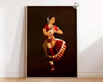 Bharatanatyam Dancer Art: Tamil Girl Illustration (Digital Download), Arangetram Wall Decor, Luxury and vibrant Arangetram poster Gift