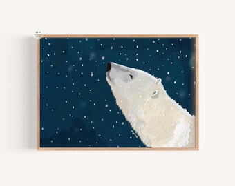 Polar Bear Art Print: Arctic Wildlife in snow painting