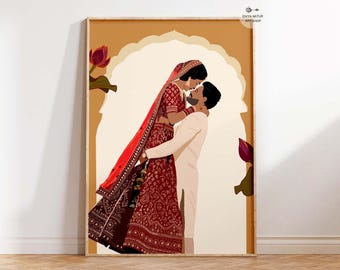 Indian Wedding Couple Art Print | Desi Bride & Groom (Digital Download)