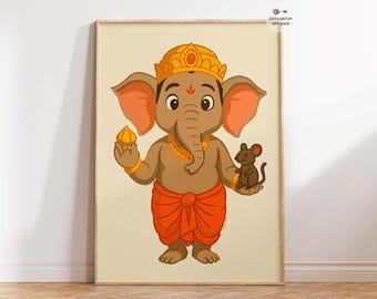 Lámina de Ganesha bebé: Arte hindú para habitación infantil, decoración india (descarga digital)