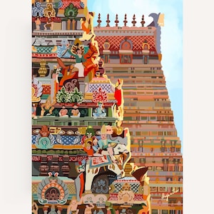 Iconic Srirangam gopuram Temple Art print, Premium Fine Art Print, Best house warming gift, Wedding gift for Indian Home Decor, Temple Art