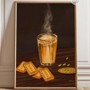 Indian Chai Painting with No Text, Instant download, Tea Painting for Sale, Indian Chat Art, Tea art, Indian Food Kitchen Art, Chai