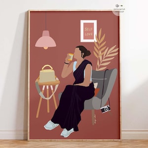 Indian Woman in Saree Art, Instant Download, Self Love Wall Art, Feminine Home Decor, Saree with Sneakers Art Print,  Desi Art, Saree
