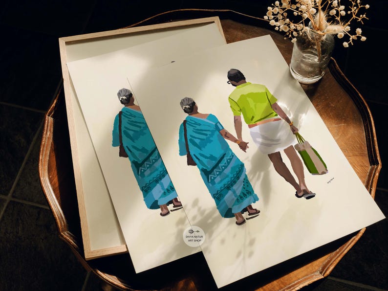 Indian cultural digital art of a loving couple, perfect for home decor and meaningful gifts.