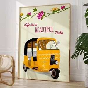 Colorful tuk-tuk rickshaw art print for travel lovers