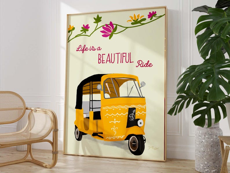Colorful tuk-tuk rickshaw art print for travel lovers