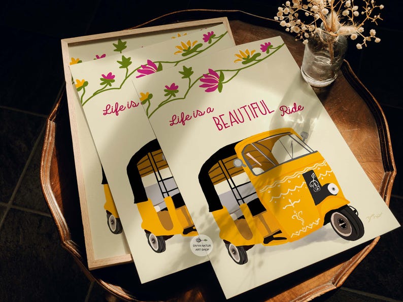 Life journey inspirational quote featuring an auto rickshaw