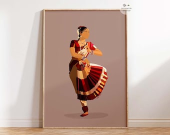 Arangetram Bharatanatyam Dancer Art Print: Indian Dance Illustration (Digital Download), Arangetram poster gift for indian woman