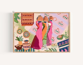 Rajasthani Women Art Print: Indian Folk Painting (Digital Download)