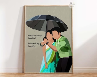 Indian Couple Love Art Print: Romantic South Asia Decor (Digital Download), Indian husband and Wife Art, Newly wed couples gift