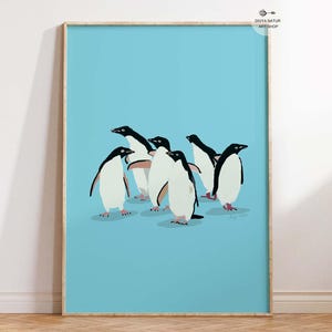 Arte mural de pingüinos, descarga instantánea, pintura de fauna ártica, impresión minimalista de pingüinos, decoración moderna de animales, obra de arte inspirada en la naturaleza