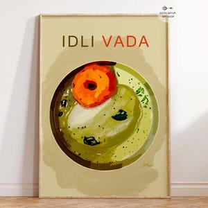 South Indian Idli Vada Food Painting, Instant Download, Thate Idli painting with green chutney, Tamil Nadu, Karnataka, Telangana Food Art