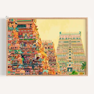 Indian temple art, Srirangam Temple Art, Instant Download, South Indian Temple handmade digital painting, Indian Heritage Art, Tamil Nadu