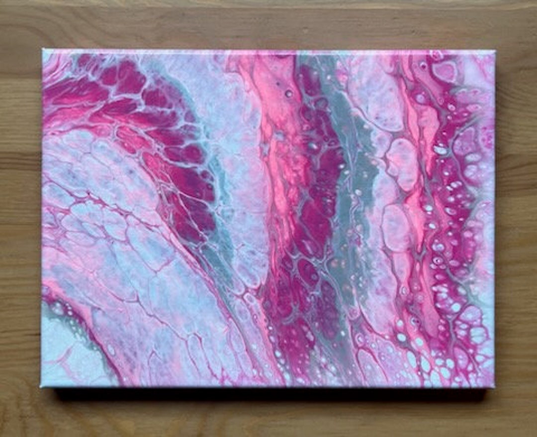 9x12 Acrylic Pour Open Cup Technique Pink and Gray Etsy