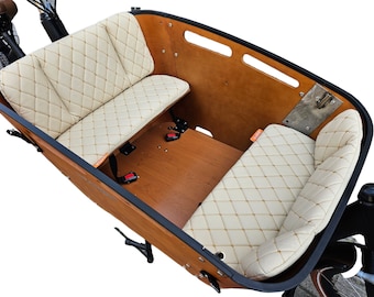 Vogue Carry 2 Cargo bike cushion set, model Capi, 3 cm thick sky leather cargo bike cushions