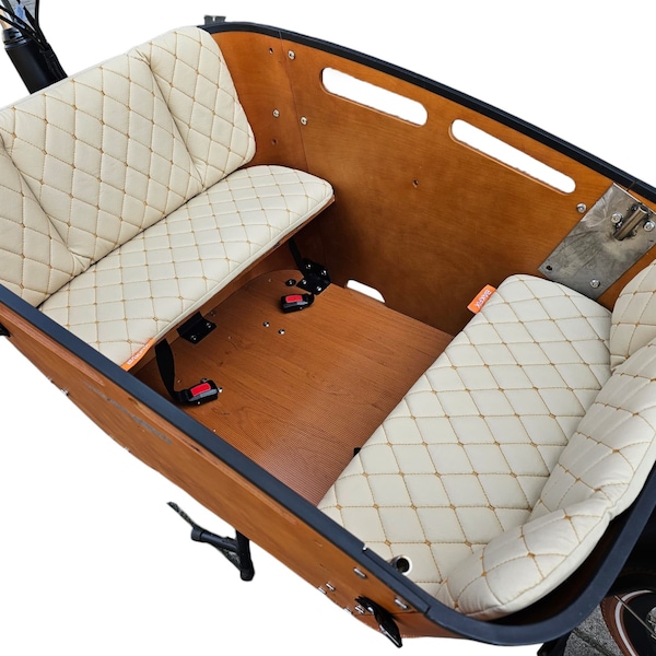 Vogue Carry 2 Cargo bike cushion set, model Capi, 3 cm thick sky leather cargo bike cushions