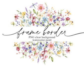 Aquarell Blumenrahmen PNG für Hochzeitseinladungen
