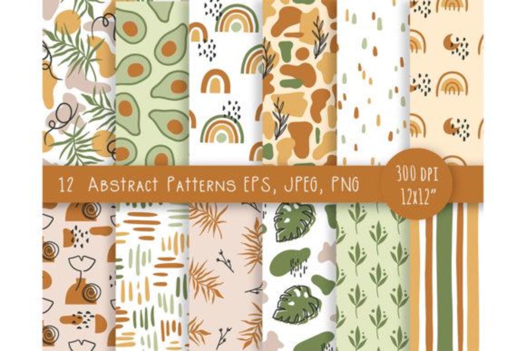 Boho Abstract Floral Digital Paper Bundle, Seamless Pattern PNG ...