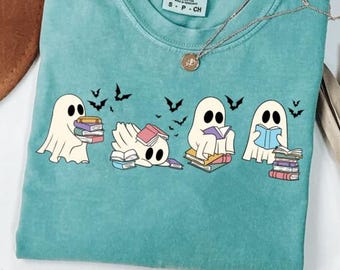 読書中の幽霊 PNG | かわいいハロウィン昇華デザイン（デジタルダウンロード）