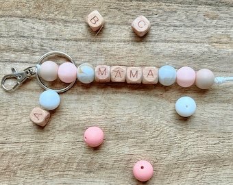 Silicone and Wood Beaded Mama Keychain | Mama Keychain | Boho Keychain | Diaper Bag Charm | Baby Shower Gift | Gift for New Mom