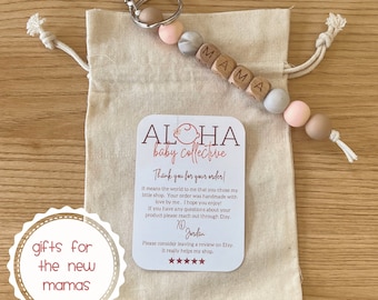 Mama-sleutelhanger | Sleutelhanger met siliconen en houten kralen | Boho-accessoire | Cadeau kraamcadeau | Cadeau moeder | Nieuwe moeder | Luiertasbedel | Cadeau voor moeder