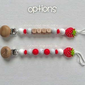 Customized Strawberry Pacifier Clip Custom Baby Name Pacifier Clip Strawberry Baby Gift Baby Shower Gift for Girl Fruit Baby Gift image 9