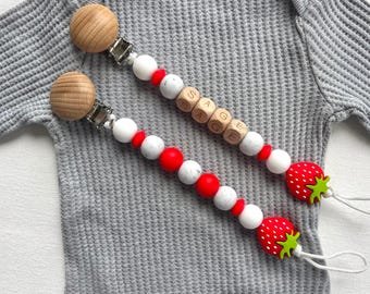 Customized Strawberry Pacifier Clip | Custom Baby Name Pacifier Clip | Strawberry Baby Gift | Baby Shower Gift for Girl | Fruit Baby Gift