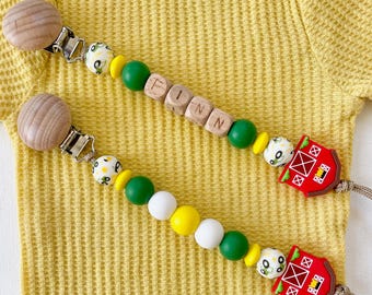 Customized Farm Pacifier Clip | Custom Baby Name Pacifier Clip | Farm Baby Gift | Baby Shower Gift for Boy | Silicone Pacifier Clip